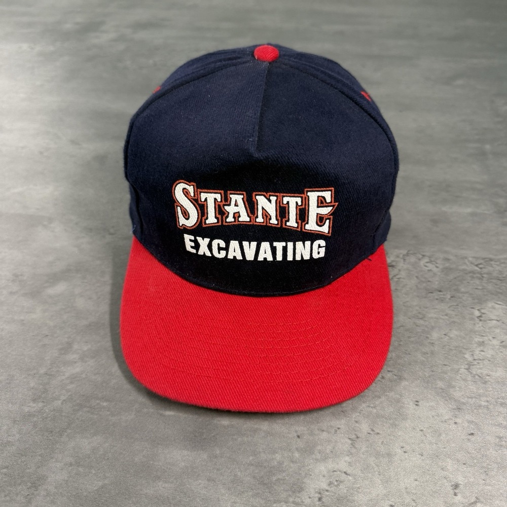 Vintage Construction Excavating Hat Navy Red Work Chore 90s Otto Wool Blend